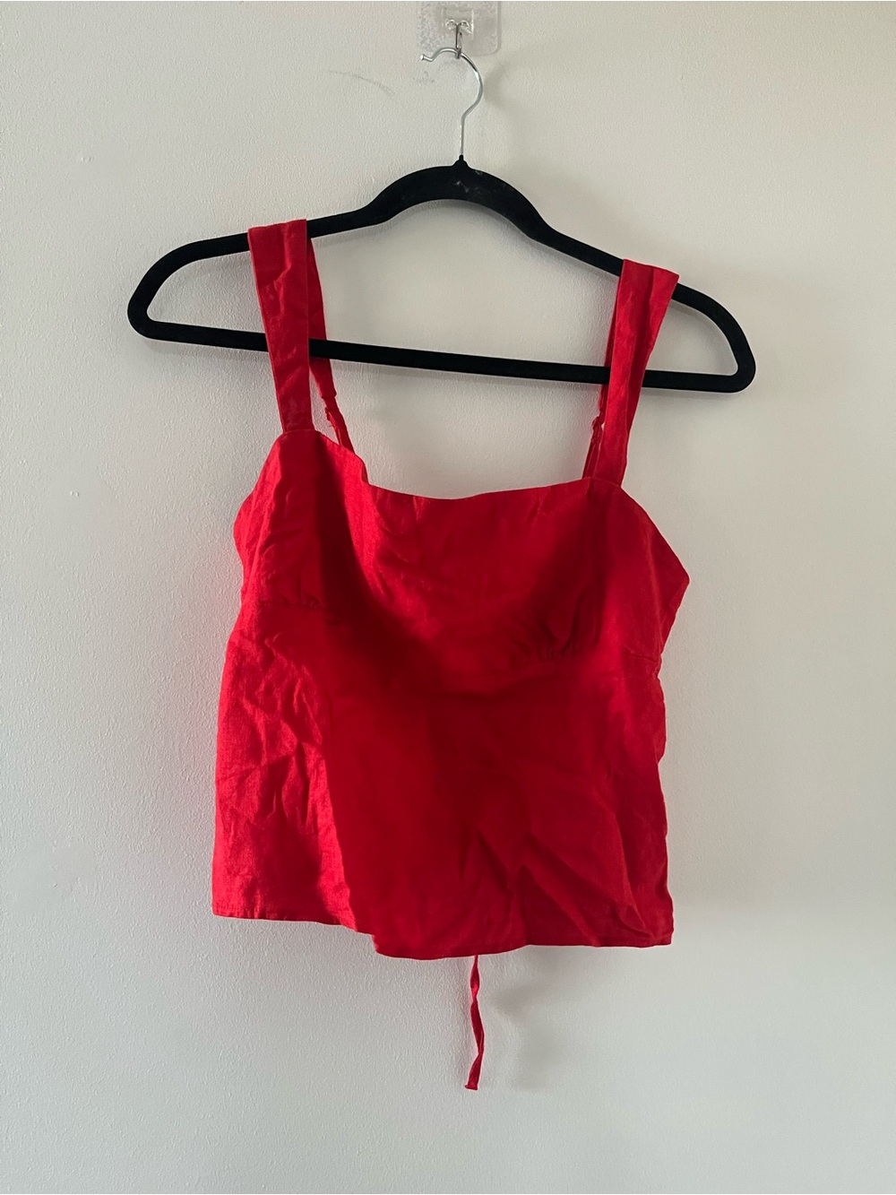 Red 100% Cotton Corset Crop Top Large Lace Up Back Euro Summer Coastal